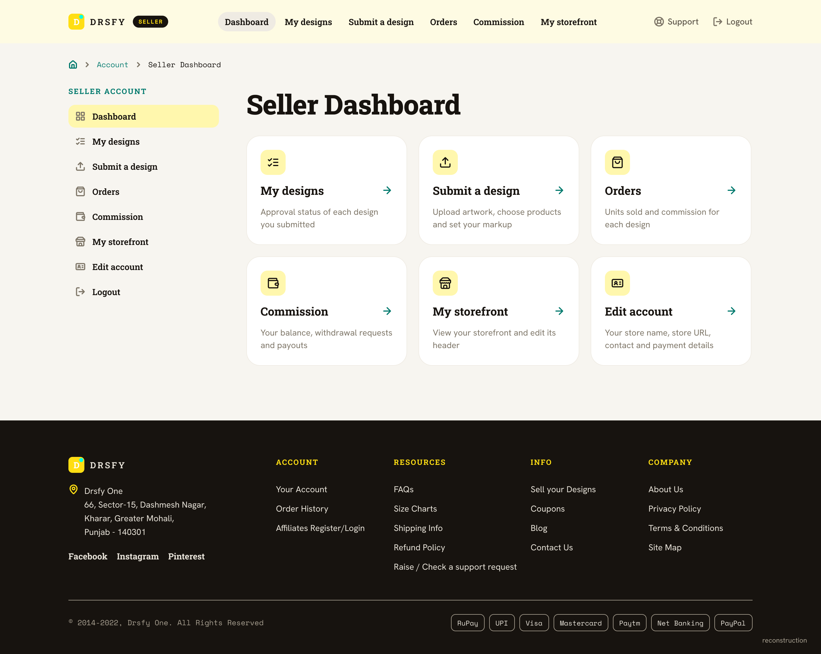S2 Seller dashboard. Reconstruction of a Dressify.in screen or diagram.