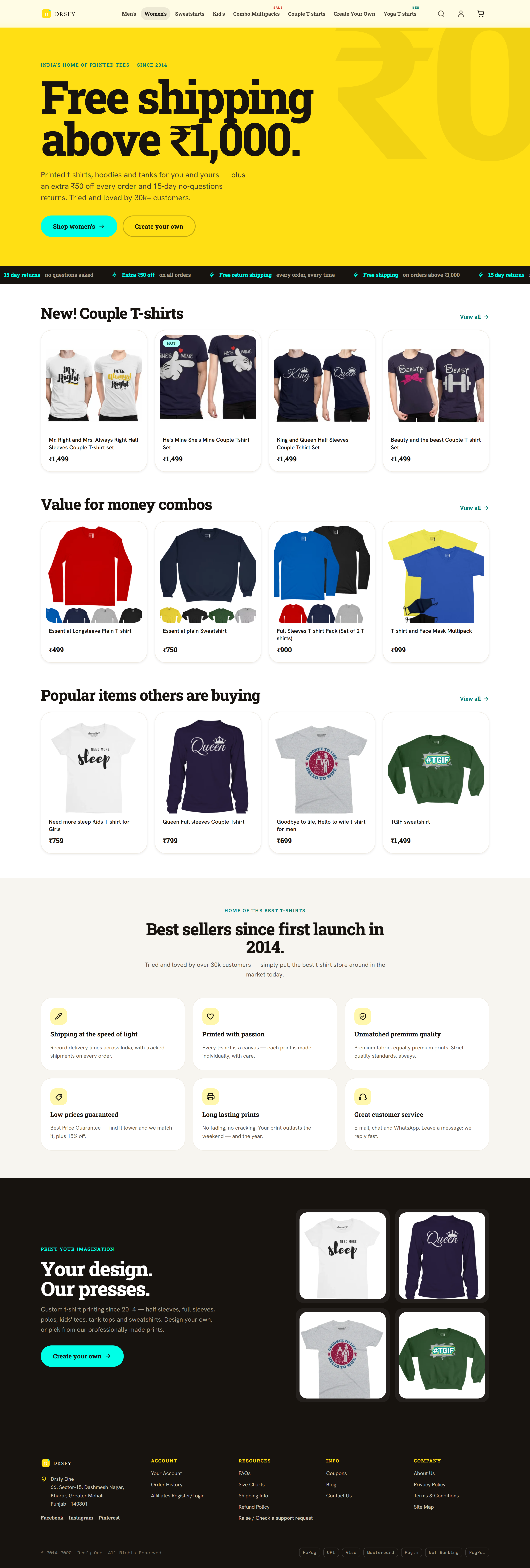 Dressify.in homepage showing hero banner and three merchandising rails for new arrivals, combo deals, and popular products.